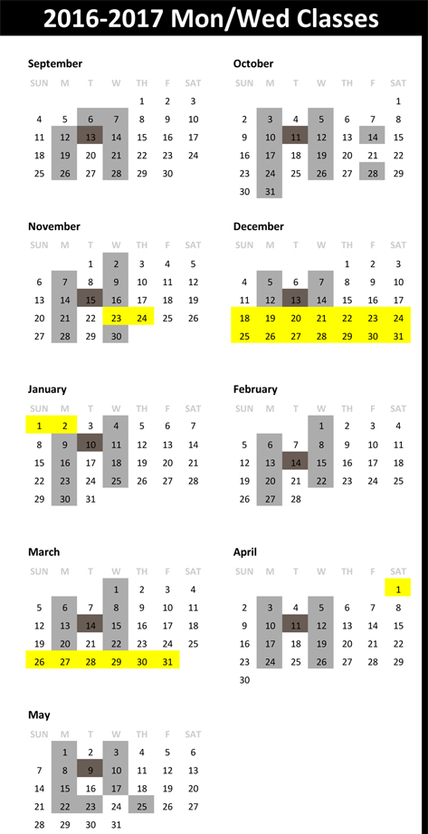 Mon-Wed Calendar